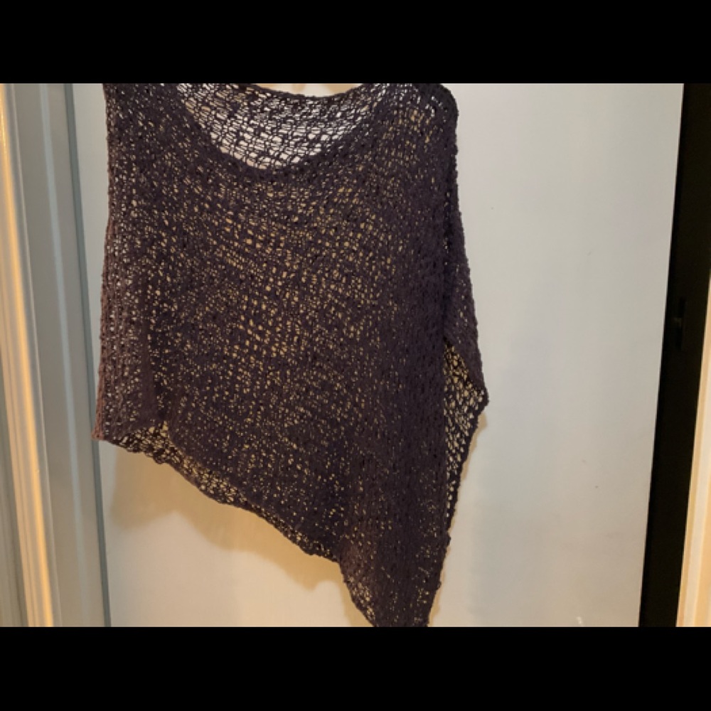 COPY - Crotchet dark plum/purple color poncho with open weave